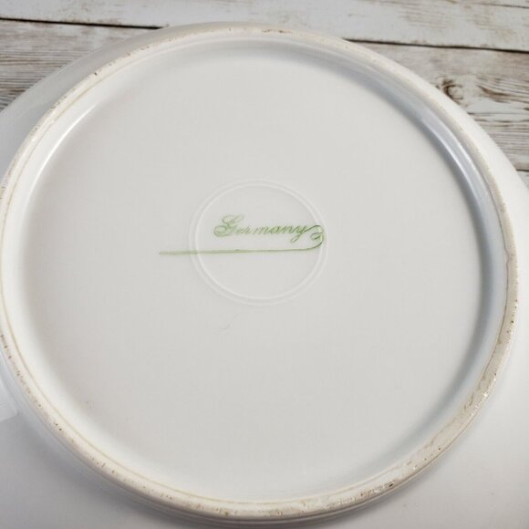 Antique German Lusterware Serving Bowl Orange with Roses, 9.25" - Picture 6 of 7